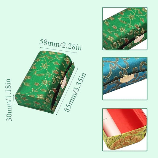 MIAO JIN Lipstick Case with Mirror Lipstick Holder Storage Box Mini Portable Double Branch Floral Jewelry Cosmetic Case PACK OF 4, Random color