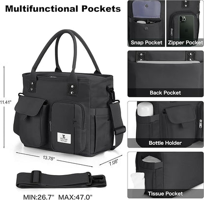 Hafmall Large Insulated Lunch Bag for Women Men, Leakproof Lunch Box for Adults, Wide Opening Lunch Tote Bag with Shoulder Strap, Reusable Lunch Cooler Bag for Work, Picnic, Black