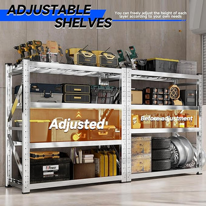 69" W Storage Shelves 4 Tier Stainless Steel Shelf 2200LBS Adjustable Shelf Storage Rack for Garage Supermarket Warehouse 69" Wx71 Hx24 D