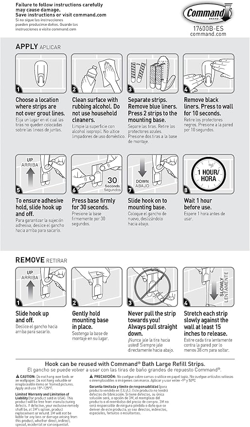 Command Bathroom Hook with Water-Resistant Strips, 1-Hook, 2-Strips, Organize Damage-Free