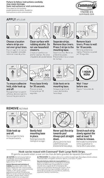 Command Bathroom Hook with Water-Resistant Strips, 1-Hook, 2-Strips, Organize Damage-Free