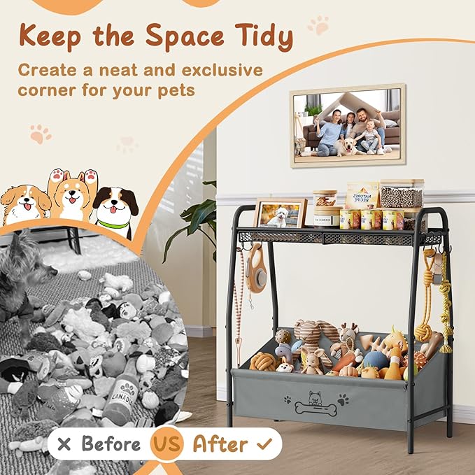 Large Dog Toy Basket (23.6"x11.2"x9.7"), Dogs Toy Bin with Storage Organizer, Trapezoid Toy Box for Dog Stuff Accessories, Pet Toy Storage Holder Chest for Cat Dogs Essential Supplies