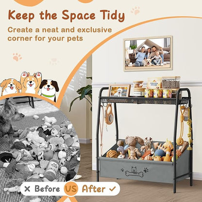 Large Dog Toy Basket (23.6"x11.2"x9.7"), Dogs Toy Bin with Storage Organizer, Trapezoid Toy Box for Dog Stuff Accessories, Pet Toy Storage Holder Chest for Cat Dogs Essential Supplies