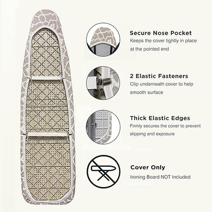 Ironing Board Cover and Pad 18"x54" Extra Thick Natural Cotton Scorch & Stain Resistant Iron Board Cover Extra large Iron Board Cover with Fasteners Heavy Duty Heatproof Elastic Edge Geometric