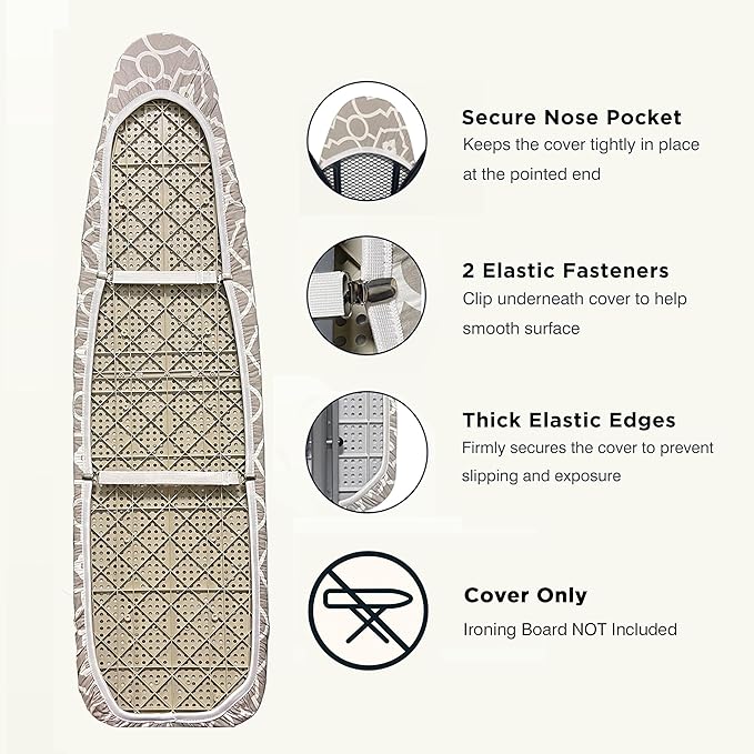 Ironing Board Cover and Pad 15"x54" Extra Thick Natural Cotton, Scorch and Stain Resistant Padding, Standard Size Iron Board Cover with Fasteners Heavy Duty Elastic Edge, Heatproof Geometric