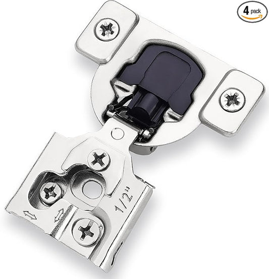 Decobasics 4 Pack Soft Close Cabinet Hinges – 1/2" Overlay for Kitchen Cabinet Doors, Slow Self-Closing Concealed Hidden Hinges for Face Frame –Stainless Steel, 3-Way Adjustable & Quiet Close Damper