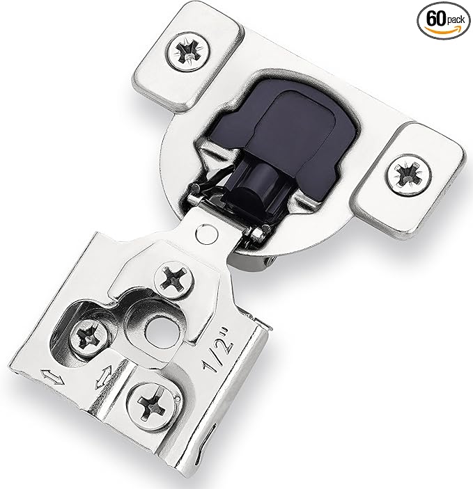 Decobasics 60 Pack Soft Close Cabinet Hinges – 1/2" Overlay for Kitchen Cabinet Doors, Slow Self-Closing Concealed Hidden Hinges for Face Frame –Stainless Steel, 3-Way Adjustable & Quiet Close Damper