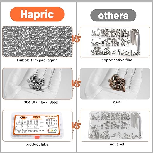 400 Pcs 25 Size Set Screws Metric&SAE Set Screw Assortment Kit 304 Stainless Steel Head Socket Metric Set Screws for Bathroom Fixtures Door Handles(M3-M8, 1/8"-40 to 5/16"-18)