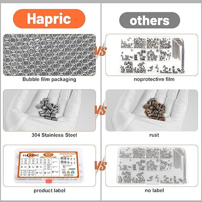 400 Pcs 25 Size Set Screws Metric&SAE Set Screw Assortment Kit 304 Stainless Steel Head Socket Metric Set Screws for Bathroom Fixtures Door Handles(M3-M8, 1/8"-40 to 5/16"-18)