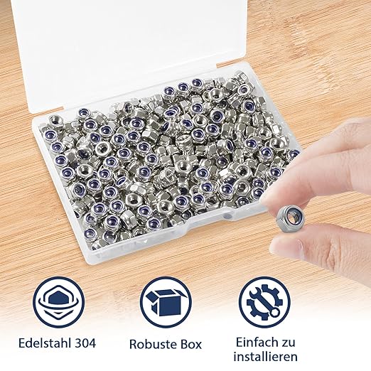 240 Pack M4-0.7mm Nylon Insert Lock Nuts，304 (A2-70) Stainless Steel Locknuts，Standard Metric Thread Nylock Nuts
