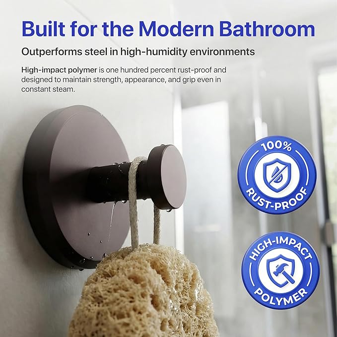 HOME SO Suction Cup Hooks for Shower & Bathroom Towel Holder 2-Pack – Suction Cups Hooks for Hanging Towels, Robes, & Coats - Tiles, Glass Door or Mirror – Shower Hooks & Towel Hooks Organizer -Bronze