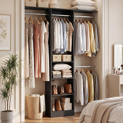 Cyclysio 4FT Small Closet System, 80"H Closet Organizer System with 4 Closets Rods & 3 Shelves, 48" Closets Organizers and Storage for Small Bedrooms, Laundry Rooms, Cloakrooms, Black
