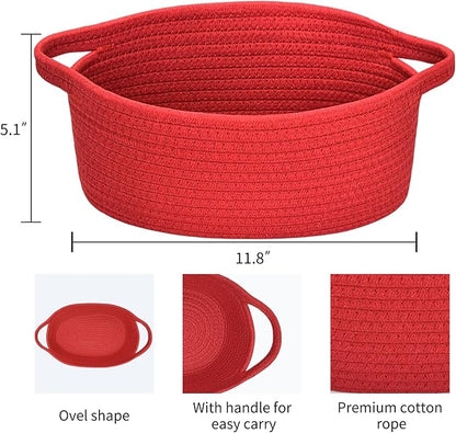 ABenkle Small Basket with Handles - Decorative Durable Rope Woven Storage Bin Shelf Storage Organizer Cube, Easter Baby Gift Basket, 12"x8"x5"