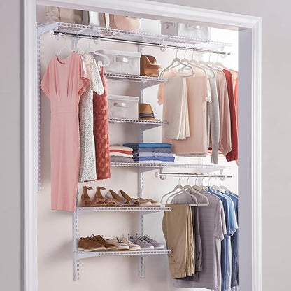 Rubbermaid Configurations Deluxe Custom Closet Kit 3-6 Ft. Adjustable Metal Wire Shelving White Finish Expandable Organization System Hardware Included for Home Closet/Pantry/Laundry/Mudroom