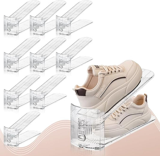 10 Pack Transparent Shoe Stacker,Shoe Slots Organizer for Closet, Shoe Display Space Saver,Adjustable Shoe Rack Organizer Holder for High Heels,Sneakers(Transparent)