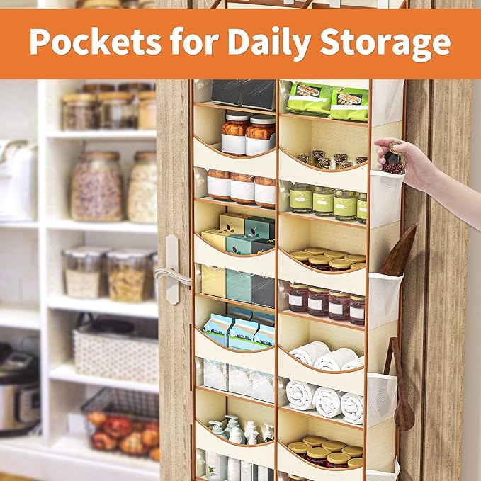 Aokeyee 5 Tiers Over the Door Storage Organizer, Behind Door Storage for Baby Nursery, 80lb Capacity Door Hanging Organizer with 10 Compartments & 10 Mesh Pockets for Closet, Bedroom, Bathroom, Toys