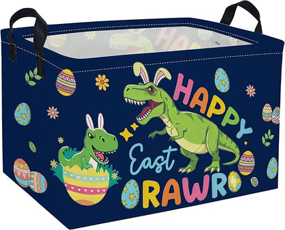 Rectangle Easter Dinosaur Baskets Kids Baskets Cute Storage Bin Organizer Box for Room Decor Gift Basket(Easter dinosaur)
