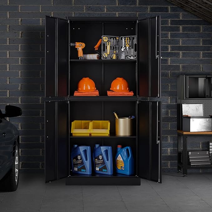 Metal Storage Locking Cabinet, 71" Tall Metal Cabinet with 4 Doors and 2 Adjustable Shelves, Locking Steel Cabinet for Home, School, Office, Gym, Garage Storage (Black)