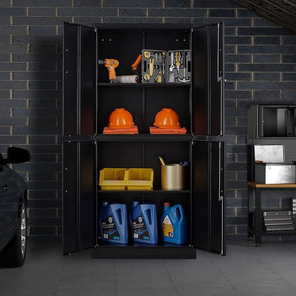 Metal Storage Locking Cabinet, 71" Tall Metal Cabinet with 4 Doors and 2 Adjustable Shelves, Locking Steel Cabinet for Home, School, Office, Gym, Garage Storage (Black)