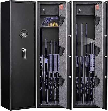 MARCREE Digital Password Long Gun Safes,Rifle Gun Safe Quick Access 5 Gun Storage Cabinet for Home Rifles Shotguns, Adjustable Support Frame, Removable Shelf, for Rifles Shotguns Pistols