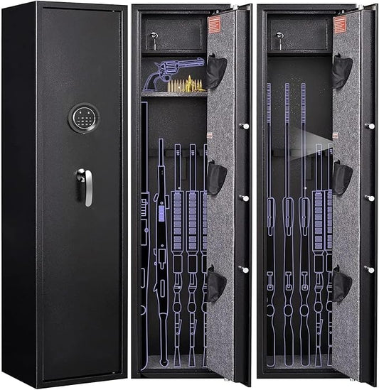 MARCREE Digital Password Long Gun Safes,Rifle Gun Safe Quick Access 5 Gun Storage Cabinet for Home Rifles Shotguns, Adjustable Support Frame, Removable Shelf, for Rifles Shotguns Pistols