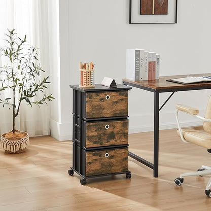 MAX Houser Dresser Storage with 3 Drawers, Fabric Tower Nightstand, Chest of Drawers,Vertical Storage Unit Organizer for Closets,Bedroom,Dorm, Wood Top, Rustic Brown Wood Grain Print