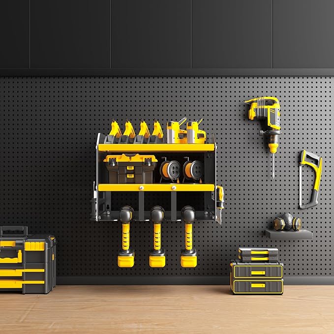 Wall Mounted Power Tool Organizer,Garage Space-Saving Tool Organizers and Storage,Metal Utility Shelf Storage Rack for Cordless Drill