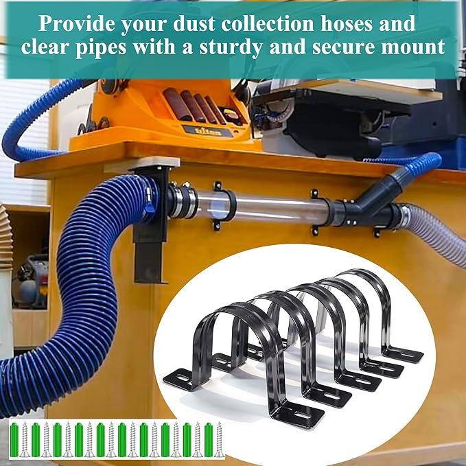 Dust Collection Hose and Pipe Holder Adjustable Hangers Bracket, Don’t Broken Like Plastic After Long Time, Durable Spray Iron, 5 PCS (Black, 4 Inch)