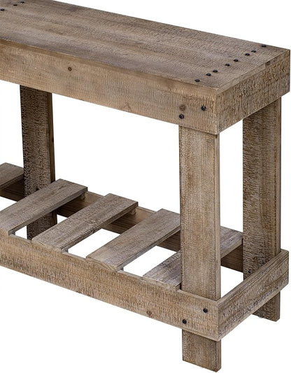 62.9-Inch Extra-Length Tabletop Vintage Entryway Table, Solid Cedar Wood Console Table with 6 Reinforced Legs, Metal Rivet Decor and Plank Under-Shelf for Hallway, Living Room (Natural-J41)