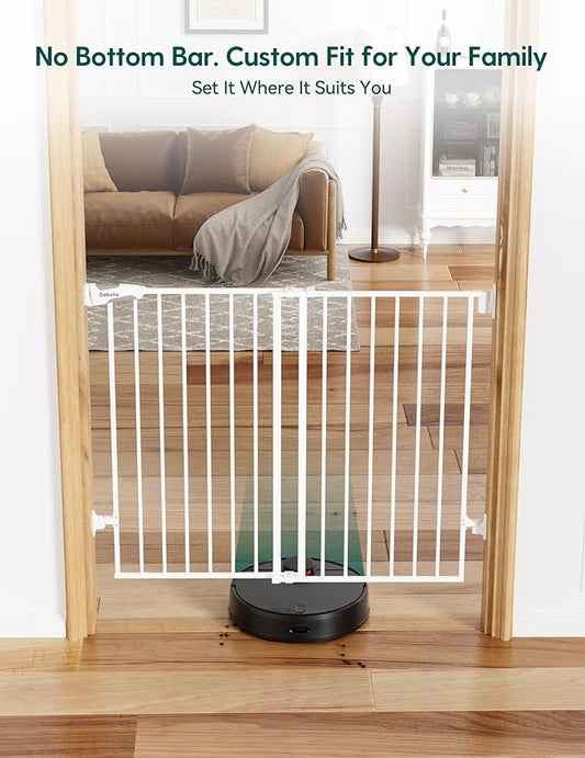 Babelio Baby Gate for Stairs, Kitchen & Doorways, No Bottom Bar| Easy Installation| One-Handed Operation| Auto-Close| Hardware Mount (Drill Needed) Safety Dog Gate (White - B17, 29-49" W, 28" H)