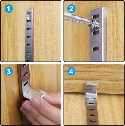 Xadnitu 8 Pieces 17" Shelf Pilaster Tracks, Adjustable Shelf Bracket Rails with Mount Screws for Cabinet, Closet, Shelves Storage and Organization, Shelf Clips Not Included