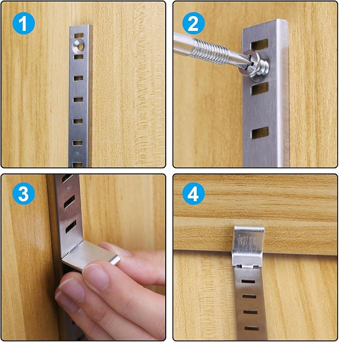 Xadnitu 20 Packs 17 Inches Metal Pilaster Shelf Bracket Rails with Adjustable Shelving Support Clips and Mount Screws for Cabinet, Shelves Storage