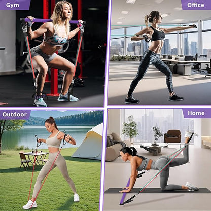 Portable Pilates Bar Kit with Resistance Bands for Men and Women - 3 Set Exercise Resistance Bands - Multifunctional Home Gym - Supports Full-Body Workouts – with Fitness Poster and Video