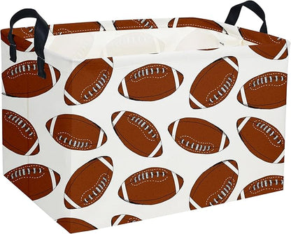 Rectangular Football Basket,Kids Baskets for Kids.Waterproof PE Coating Cute Bins with Handles.Boys Basket,Toys Box,Books Baskets,Gifts Box. (Rugby)