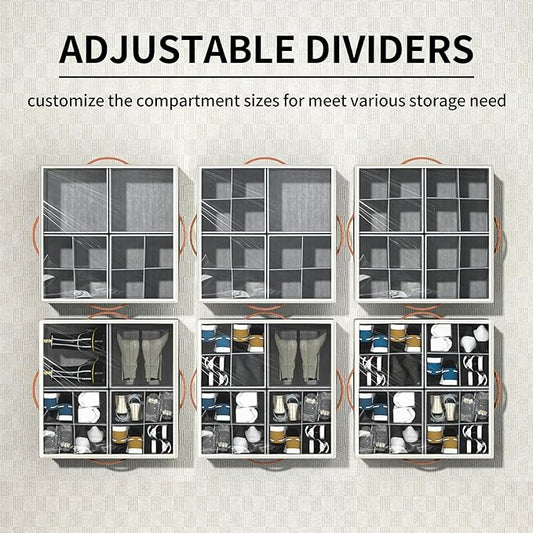 Aokeyee Shoe Organizer for Closet,2 Pack Foldable Shoe Storage Organizer Box Bin with Adjustable Dividers and Clear Cover, Fits up to 16-32 Pairs