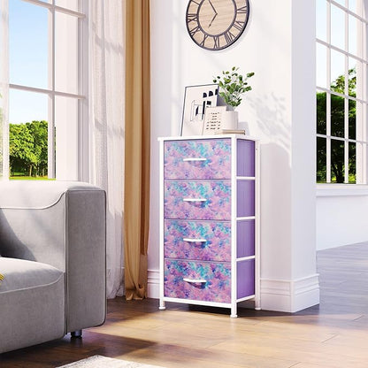 YITAHOME Dresser with 4 Drawers - Storage Tower Unit, Dresser for Living Room, Closets - Sturdy Steel Frame, Wooden Top & Easy Pull Fabric Bins, Purple