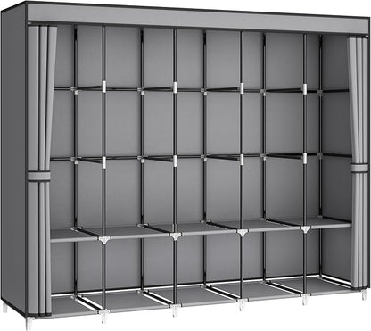 83 Inch Wide Portable Closet Wardrobe, Clothes Storage Rack Organizer with Cover, 5 Clothes Hanging Rods and 10 Storage Shelves, Grey