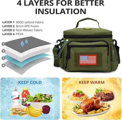 ATRIPACK Lunch Box for Men, Tactical Lunch Bag MOLLE Webbing Leakproof Insulated Large Lunch Cooler Women Adult Meal with Adjustable Shoulder Strap Durable Lunch Pail (Green)