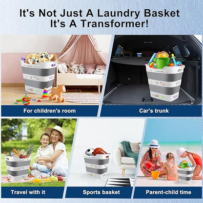 Collapsible Laundry Baskets Foldable Pop Up Laundry Hamper Plastic with Comfort Handles Folding Laundry Basket Space Saving Portable Dirty Clothes Hamper Storage Container/Organizer (Grey, 2 Packs)