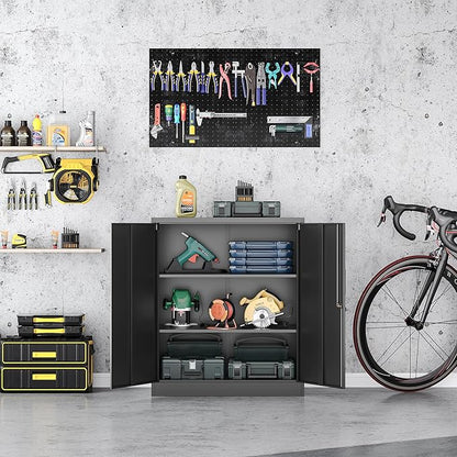 36" H Metal Storage Cabinet, Black Metal Cabinet with 2 Lockable Doors and 2 Adjustable Shelves, Garage Storage Cabinet for Home Office, Garage, School, Apartment, Warehouse