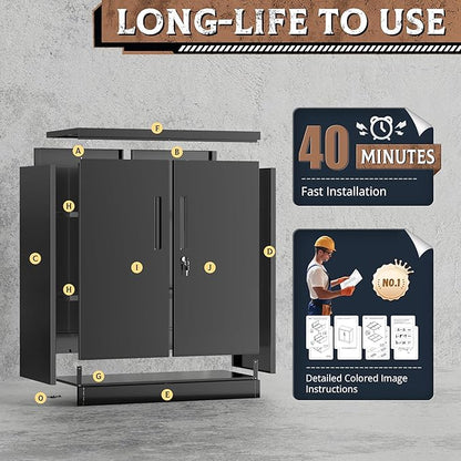 SUNCROWN Metal Storage Cabinets, 36”Locking Cabinet with Doors and Adjustable Shelves, Steel Utility Tool Garage Cabinets for Home, Office, Kitchen,Warehouse, Black