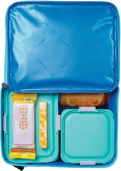 PackIt® Freezable Classic Lunch Box, Retro Wave, Built with EcoFreeze® Technology, Fully Freezable, Collapsible, Reusable, With Zip Front Pocket and Buckle Handle, Designed for Fresh Lunch On the Go