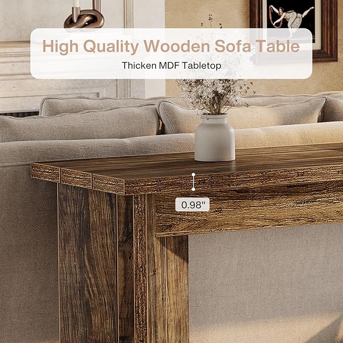 Tribesigns 70.9-Inch Sofa Console Table, Wooden Extra Long Entryway Table with Widened Tabletop, Farmhouse Console Behind Couch with Sturdy Double Pedestal for Hallway, Living Room, Rustic Brown