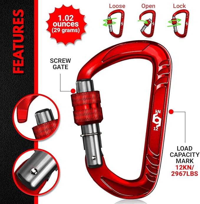 12kN (2697 lbs) Heavy Duty Carabiner Clips, for Securing Pets, Outdoor, Camping, Hiking, Hammock, Dog Leash Harness, Keychains