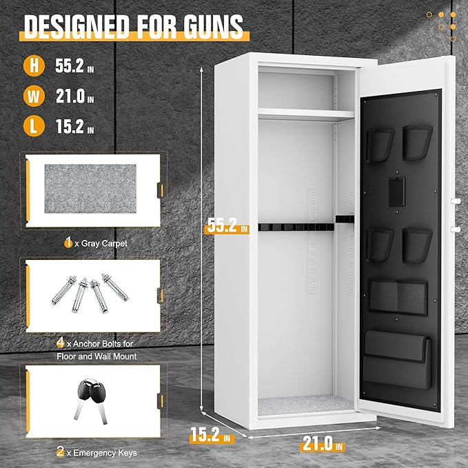 INTERGREAT Gun safes, White Rifle Safe,Gun Safes for Home Rifle and Pistols, Long Gun Safe for Rifle Shotgun for Home, Quick Access Rifle Safes,Adjustable Gun Racks, Easy Assemble(8-12 Guns)