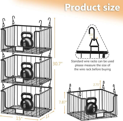 3-Pack Laundry Basket, Wire shelves for Laundry Room Space Saving-Metal Laundry Basket Holder,14.5"D x 10.5"W,Black