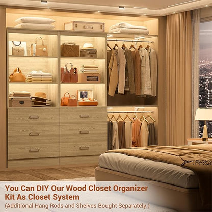 Aheaplus 23.6" Closet Drawers System, Wood Closet Organizer System with 3 Drawers, Modular Small Walk-in Closets Storage Unit, White Oak1 (23.6"L x 13.8" W x 71" H)