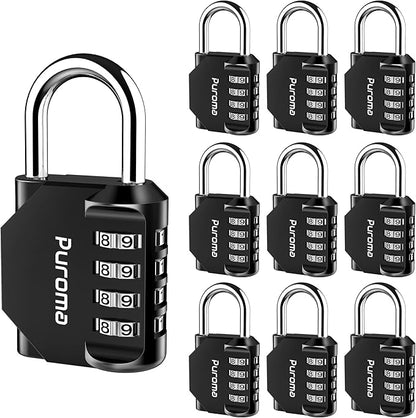 Puroma 10 Pack Combination Lock for Locker 4 Digit Outdoor Waterproof Padlock for School, Gym, Sports, Fence, Toolbox, Gate, Case, Outdoor, Hasp Storage, Cabinets (Black)