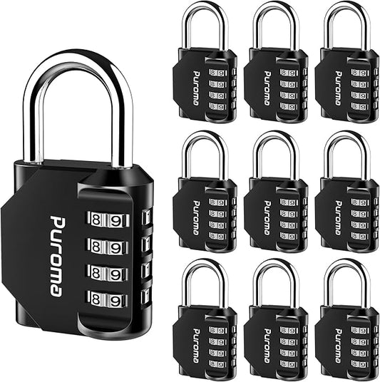 Puroma 10 Pack Combination Lock for Locker 4 Digit Outdoor Waterproof Padlock for School, Gym, Sports, Fence, Toolbox, Gate, Case, Outdoor, Hasp Storage, Cabinets (Black)