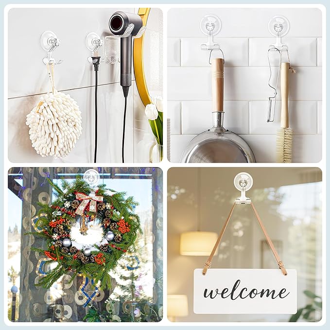 VIS'V Suction Cup Razor Holder, Shower Suction Razor Hooks for His and Hers, Removable and Reusable, Clear, 4 Pcs